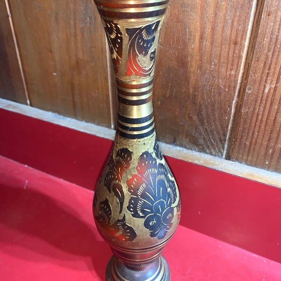 Brass Enameled 9” Vase - Picture 6 of 9